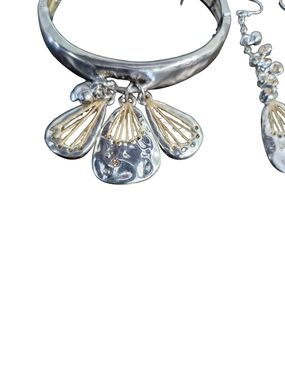 Two-Tone Silver and Gold Charm Bangle Bracelet